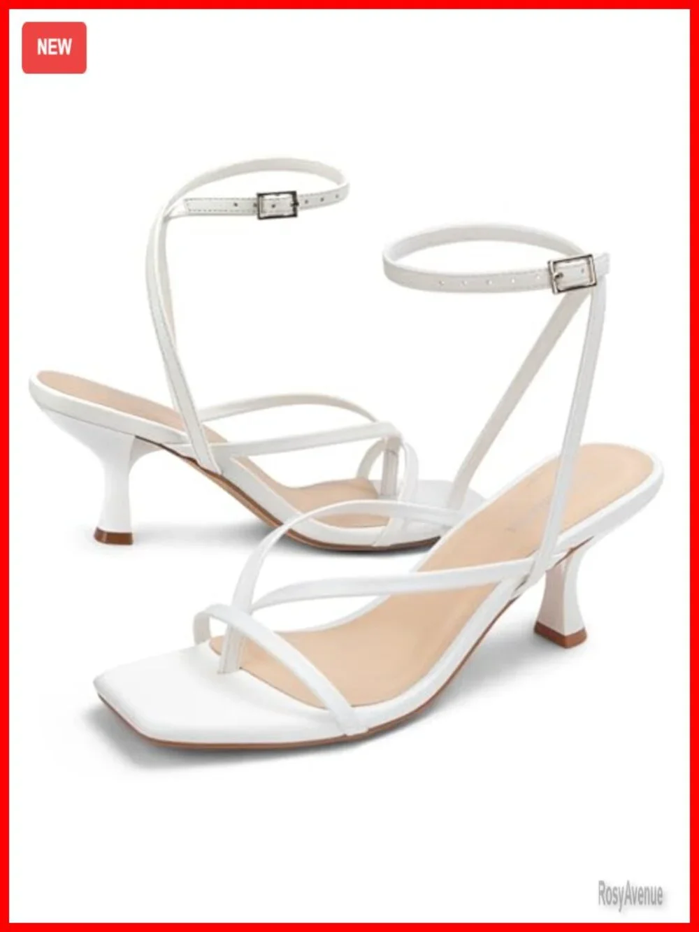 Kitten Heel Strappy Open Square Toe Thong Ankle Strap Heels Wedding